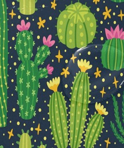 Vibrant Colorful Tropical Cactus Print Shower Curtain for Bathroom Decoration