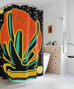 Vibrant Colors With Cactus & Flowers Shower Curtain Ai Art Print - Perfect For Abstract Art And Modern Bathroom Decor