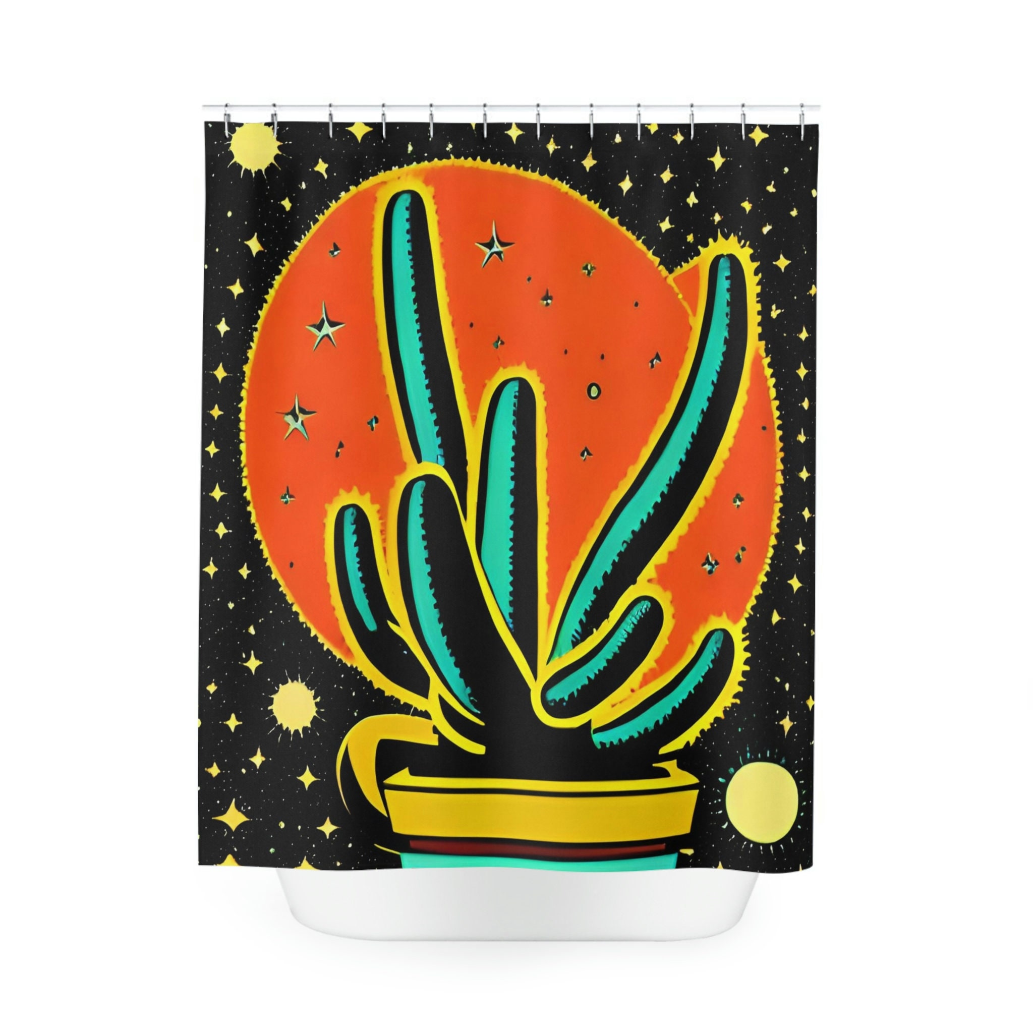 Vibrant Colors With Cactus & Flowers Shower Curtain Ai Art Print - Perfect For Abstract Art And Modern Bathroom Decor - Image 2