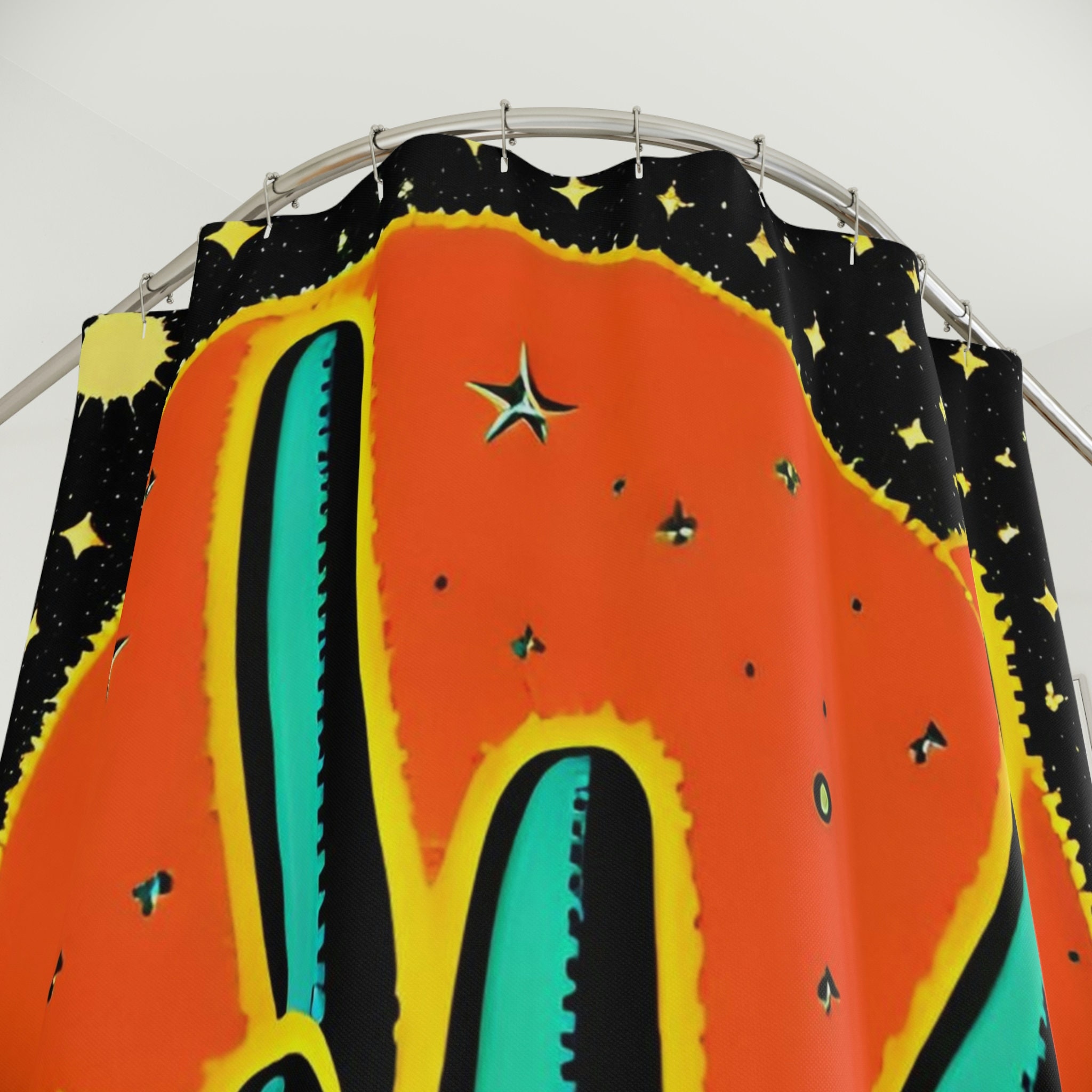 Vibrant Colors With Cactus & Flowers Shower Curtain Ai Art Print - Perfect For Abstract Art And Modern Bathroom Decor - Image 3