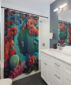 Vibrant Coral Reef Shower Curtain