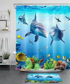 Vibrant Dolphin & Fish Shower Curtain Set - The Perfect Bathroom Accessory