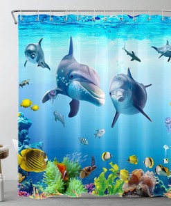 Vibrant Dolphin & Fish Shower Curtain Set - The Perfect Bathroom Accessory