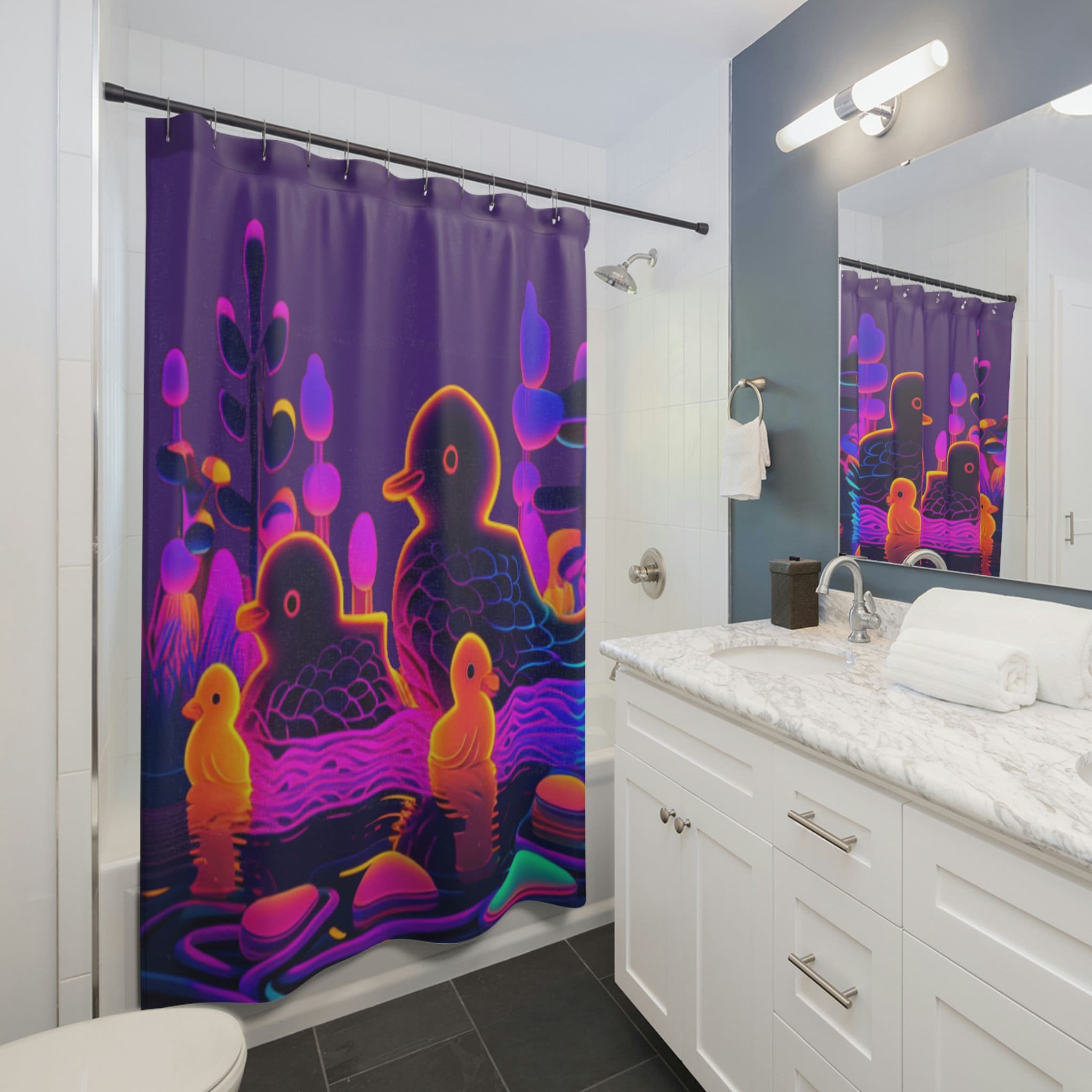 Vibrant Duck Family Shower Curtain for Whimsical Bathroom Decor, 60x72 - Kids Bathroom Shower Curtain