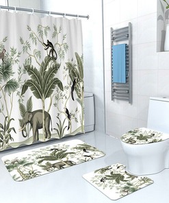 Vibrant Elephant Monkey Palm Tree Print Shower Curtain For A Bright Bathroom