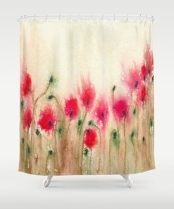 Vibrant Fine Art Red Poppies Painting Floral Shower Curtain, Perfect For An Artsy Bathroom 