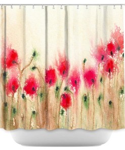 Vibrant Fine Art Red Poppies Painting Floral Shower Curtain, Perfect For An Artsy Bathroom