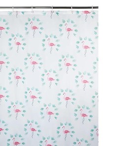 Vibrant Flamingo Palm Print Shower Curtain Set For A Colorful Bathroom