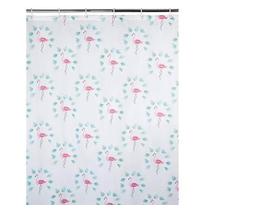 Vibrant Flamingo Palm Print Shower Curtain Set For A Colorful Bathroom