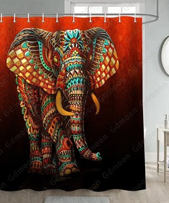 Vibrant Floral Elephant Shower Curtain, Tribal African Wildlife Bohemian Bathroom Decor
