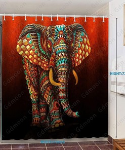 Vibrant Floral Elephant Shower Curtain, Tribal African Wildlife Bohemian Bathroom Decor
