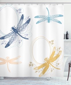 Vibrant Floral Spring Season Dragonfly Shower Curtain For Your Bath
