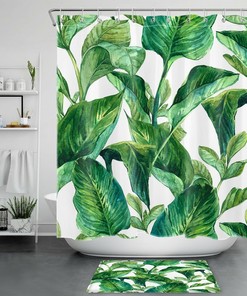 Vibrant Green Banana Leaf Shower Curtain for a Tropical-Inspired Bathroom