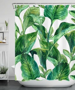 Vibrant Green Banana Leaf Shower Curtain for a Tropical-Inspired Bathroom