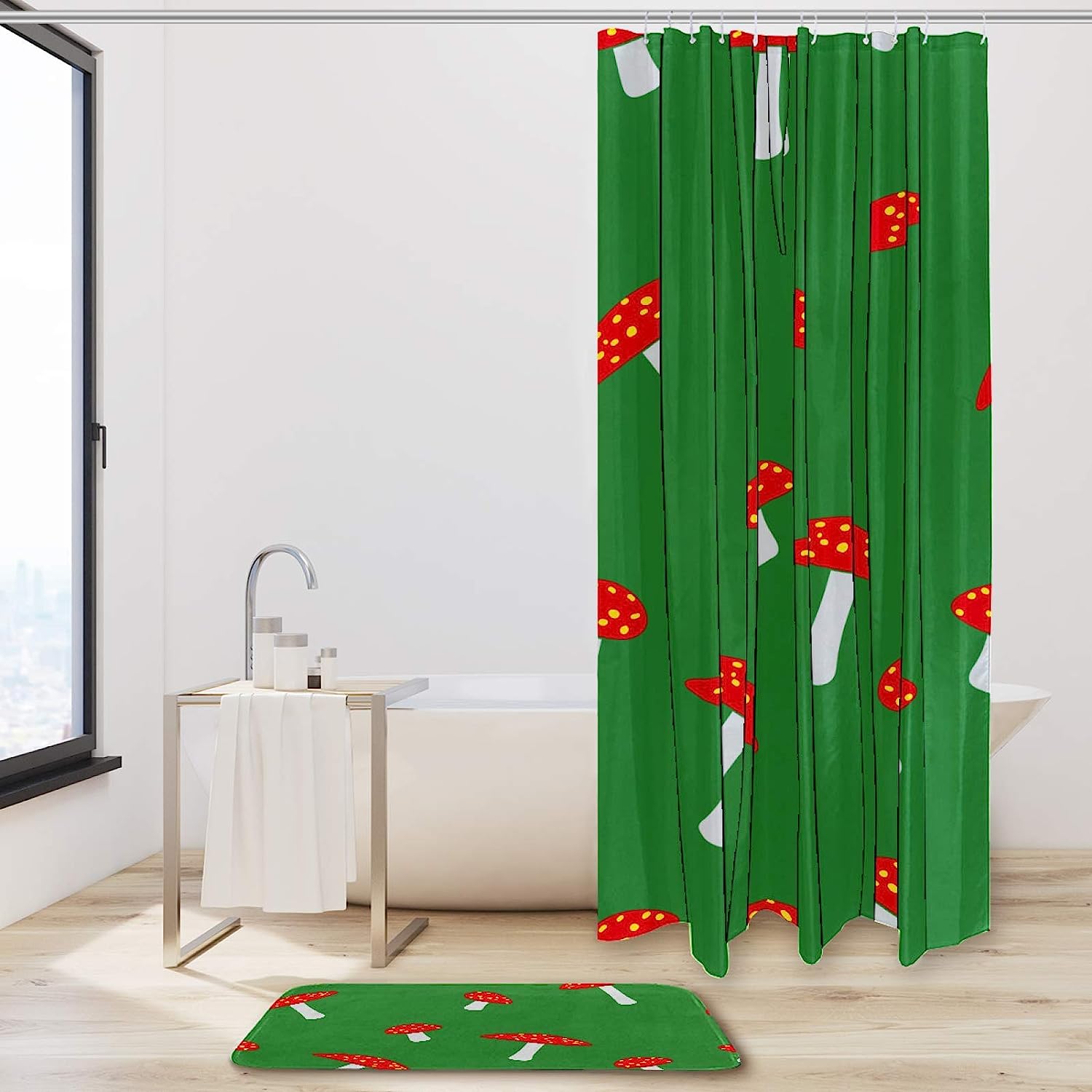 Vibrant Green Mushroom Shower Curtain To Enhance Your Bathroom Decor - Image 2
