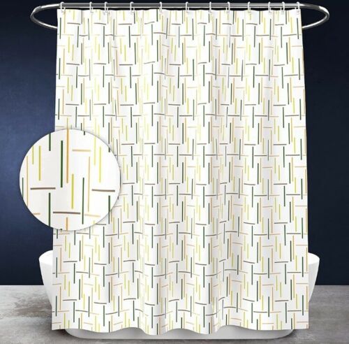Vibrant Green Orange Geometric Lines Shower Curtain - Abstract Bathroom Decor