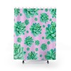 Vibrant Green Succulent Shower Curtain On Pink Background For Nature-Inspired Bathroom Decor