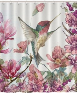Vibrant Hummingbird And Flower Shower Curtain For Bird Lovers' Bathrooms