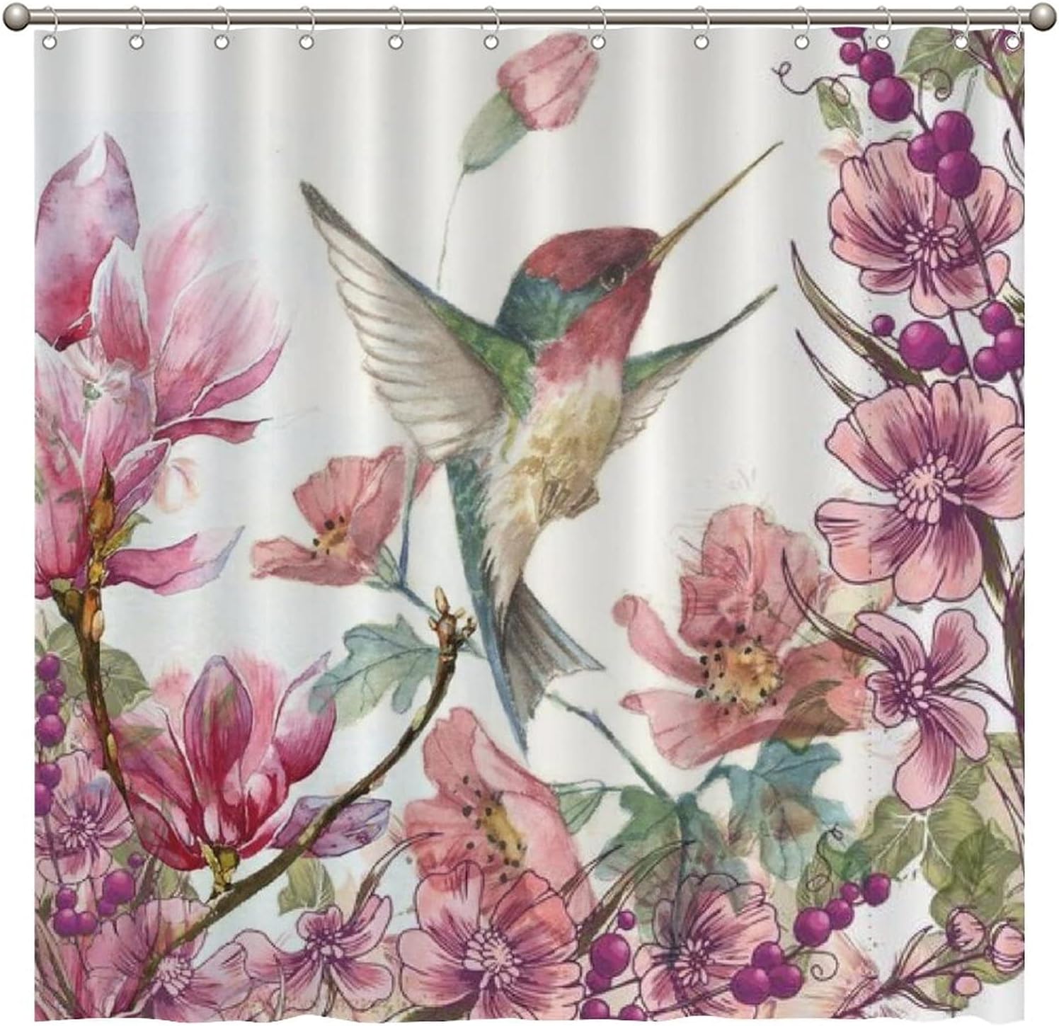 Vibrant Hummingbird And Flower Shower Curtain For Bird Lovers' Bathrooms