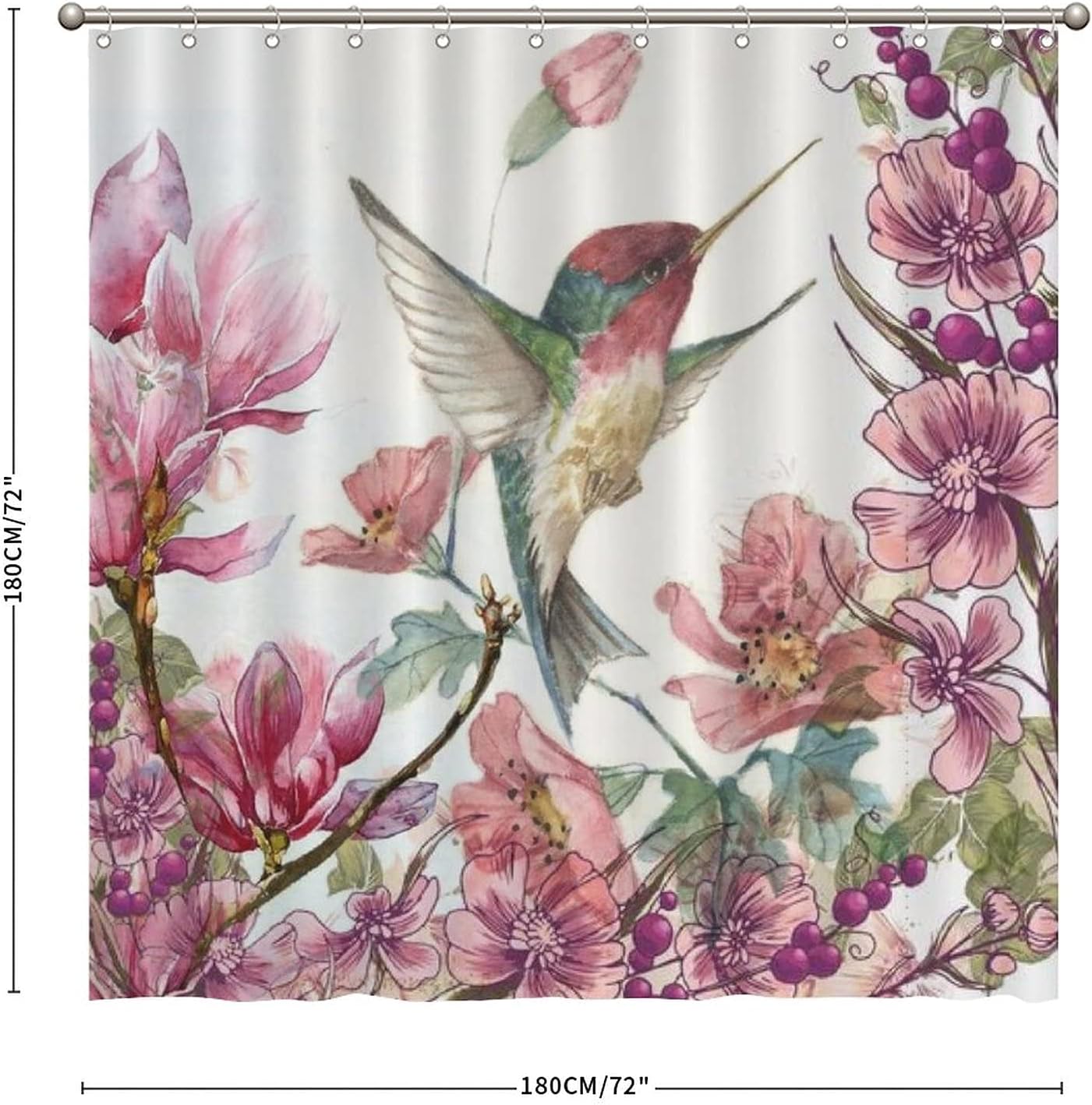 Vibrant Hummingbird And Flower Shower Curtain For Bird Lovers' Bathrooms - Image 2