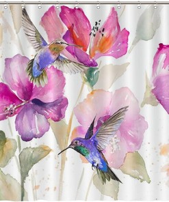 Vibrant Hummingbird and Flower Shower Curtain for a Stylish Bathroom Upgrade