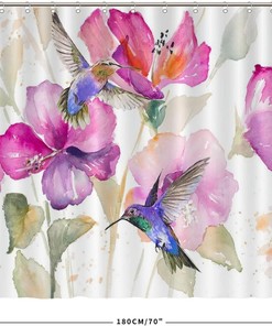 Vibrant Hummingbird and Flower Shower Curtain for a Stylish Bathroom Upgrade