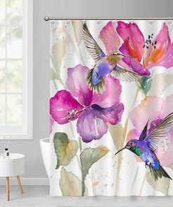 Vibrant Hummingbird and Flower Shower Curtain for a Stylish Bathroom Upgrade