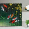 Vibrant Landscape Bath Screen with Koi Fish Print Shower Curtain, Waterproof Fabric Wall Decor Cloth Curtain