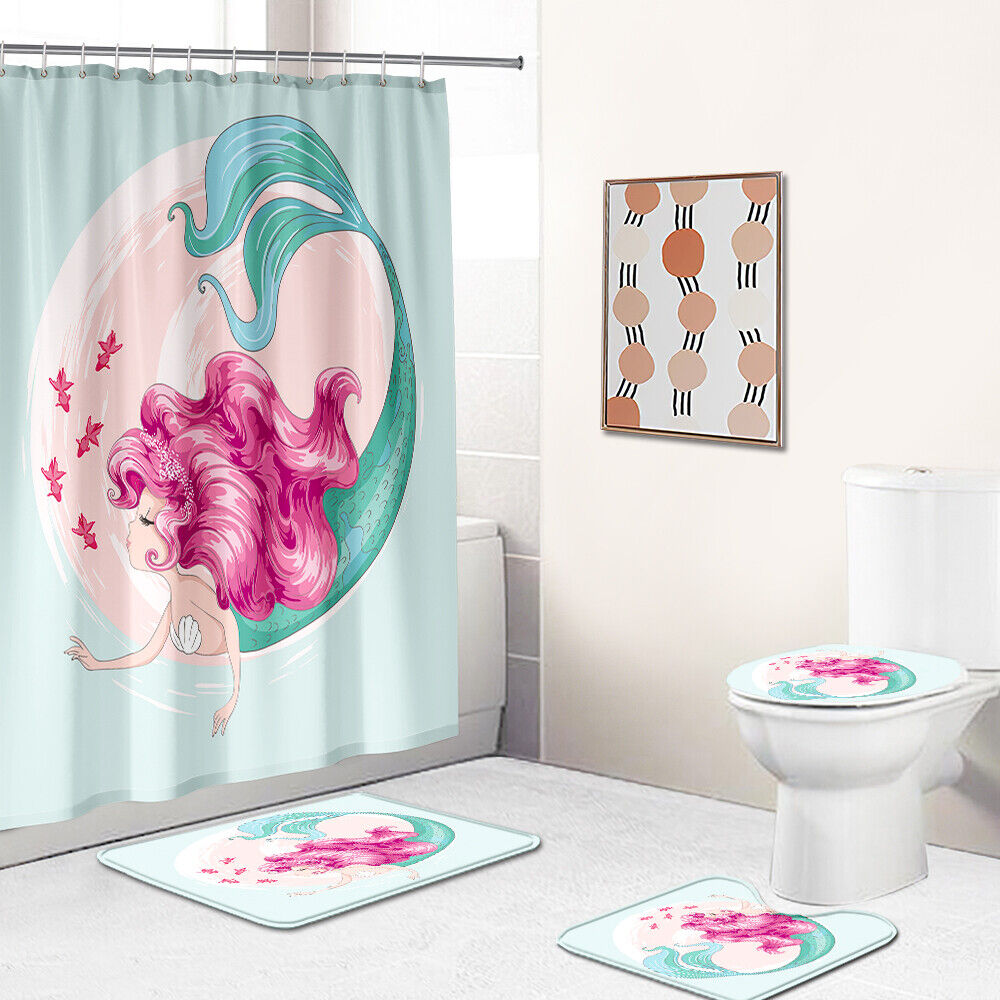 Vibrant Mermaid Art Design Fabric Shower Curtain for Bathroom Dcor