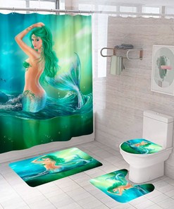 Vibrant Mermaid Print Shower Curtain for Girls Bathroom