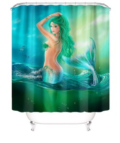 Vibrant Mermaid Print Shower Curtain for Girls Bathroom