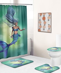Vibrant Mermaid and Seahorse Fabric Shower Curtain for Bathroom Decor