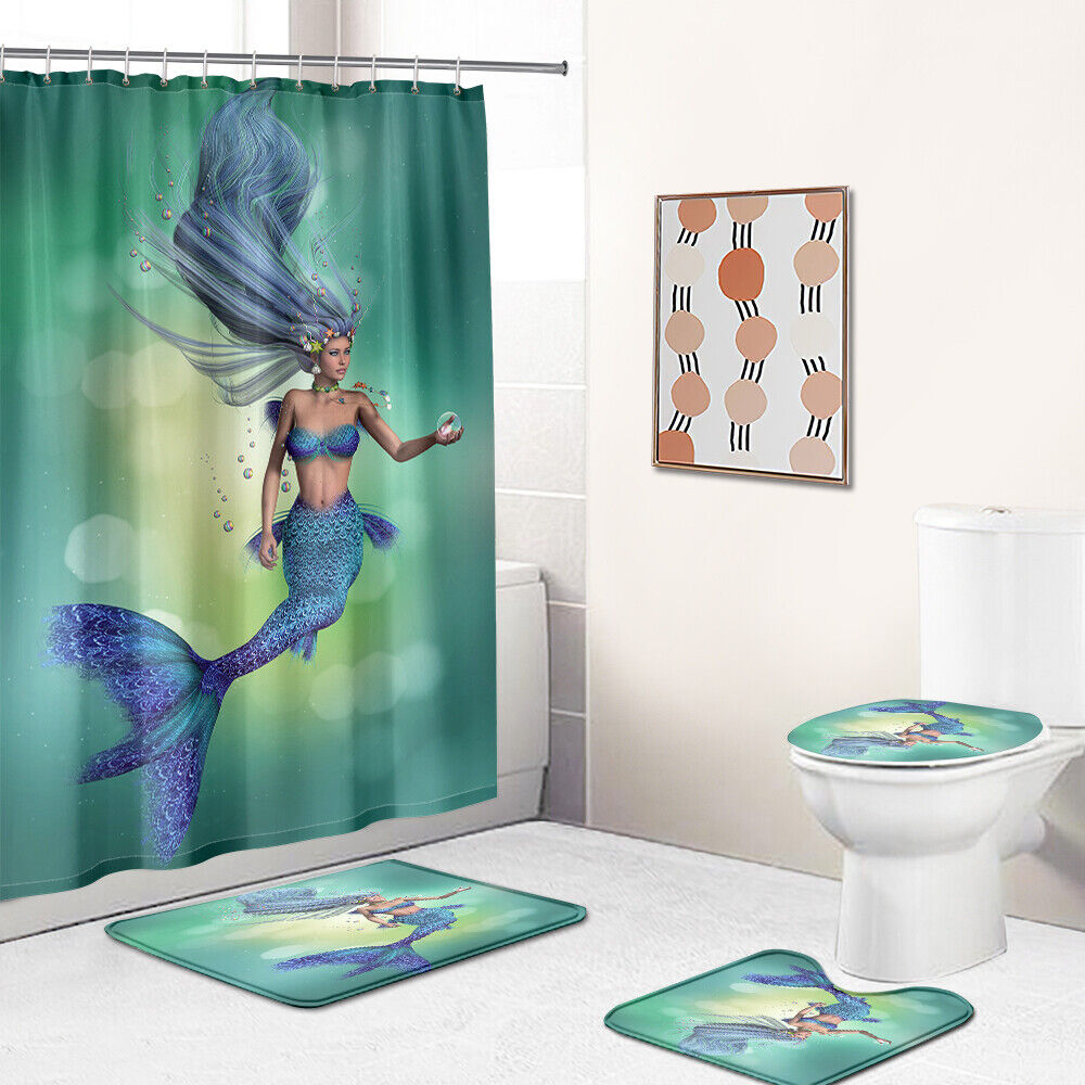 Vibrant Mermaid and Seahorse Fabric Shower Curtain for Bathroom Decor