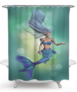 Vibrant Mermaid and Seahorse Fabric Shower Curtain for Bathroom Decor
