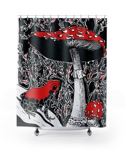 Vibrant Mushroom Toad Frog Print Shower Curtain, Trippy Bathroom Decor