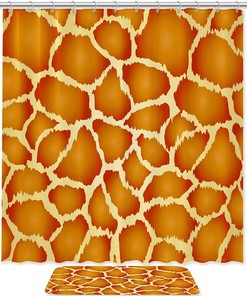 Vibrant Orange Giraffe Print Bath Curtain for a Fun and Waterproof Bathroom Accessory