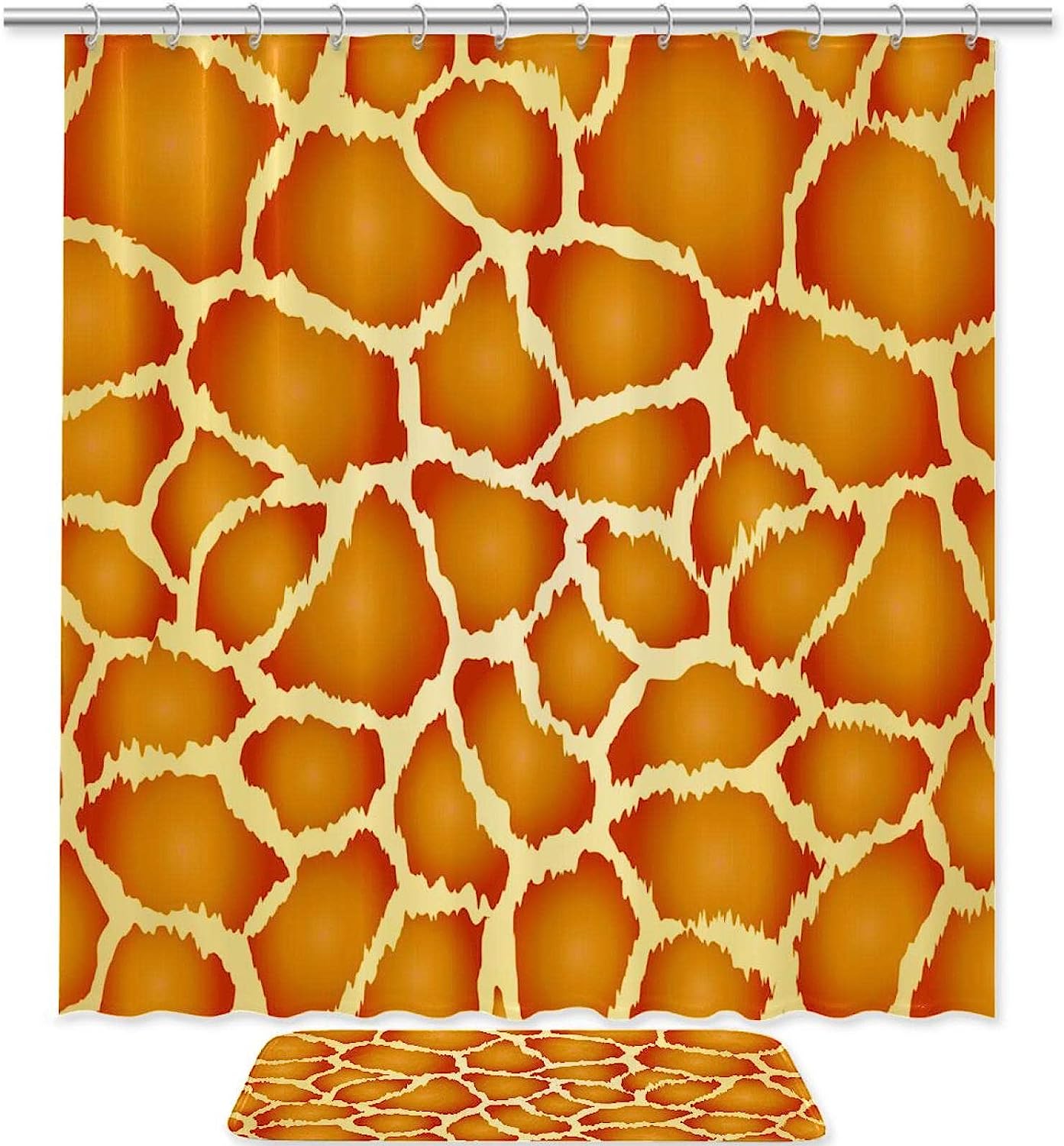Vibrant Orange Giraffe Print Bath Curtain for a Fun and Waterproof Bathroom Accessory