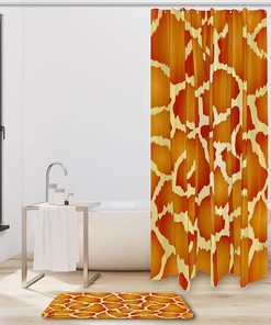 Vibrant Orange Giraffe Print Bath Curtain for a Fun and Waterproof Bathroom Accessory