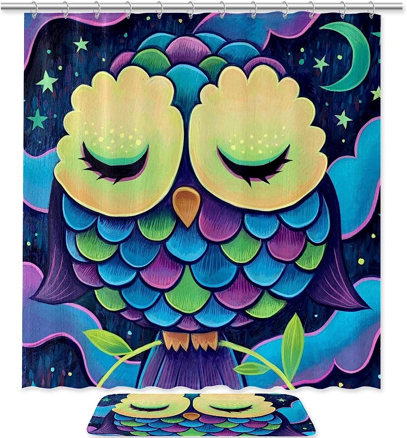 Vibrant Owl Colorful Shower Curtain For Whimsical Bathroom Decor
