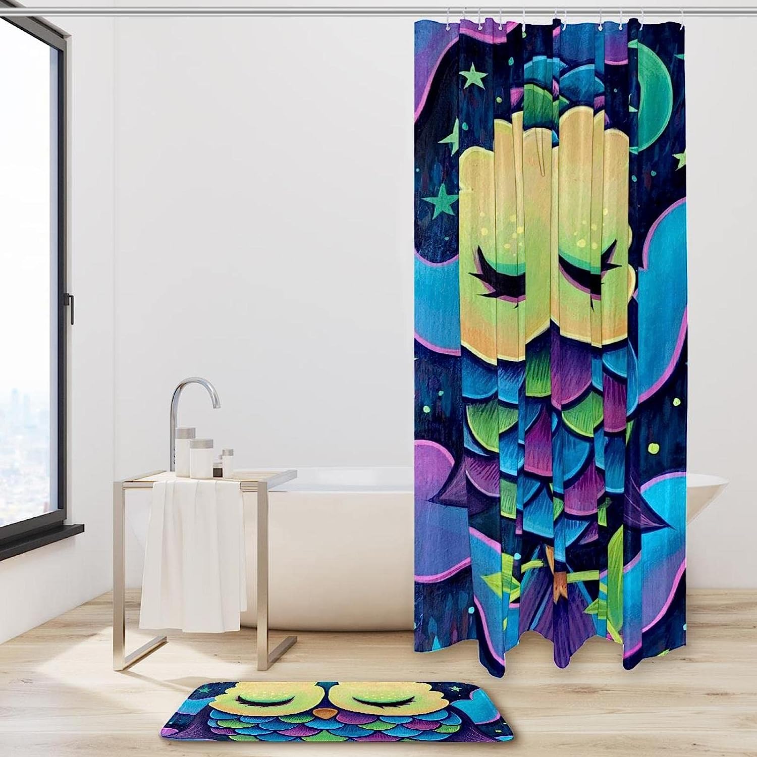 Vibrant Owl Colorful Shower Curtain For Whimsical Bathroom Decor - Image 2