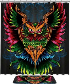 Vibrant Owl Pattern Print Shower Curtain For Unique Bathroom Decor