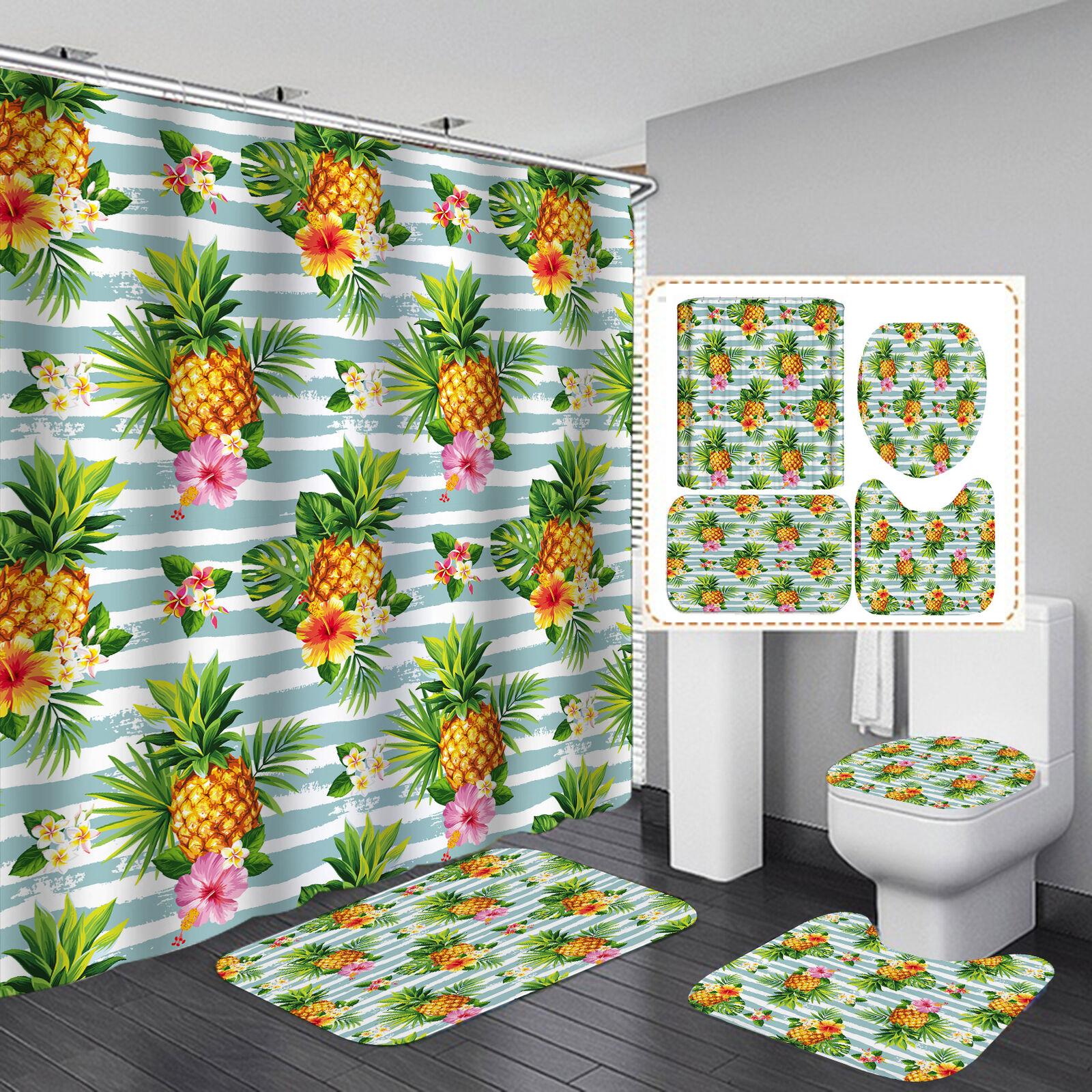 Vibrant Pineapple Waterproof Shower Curtain for Bathroom
