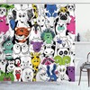 Vibrant Psychedelic Zoo Shower Curtain, Tropical Wild Savannah Theme With Tiger Giraffe Owl Print
