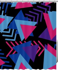 Vibrant Purple, Blue, and Rosy Geometric Abstract Triangle Shower Curtain for a Modern Bathroom Decor