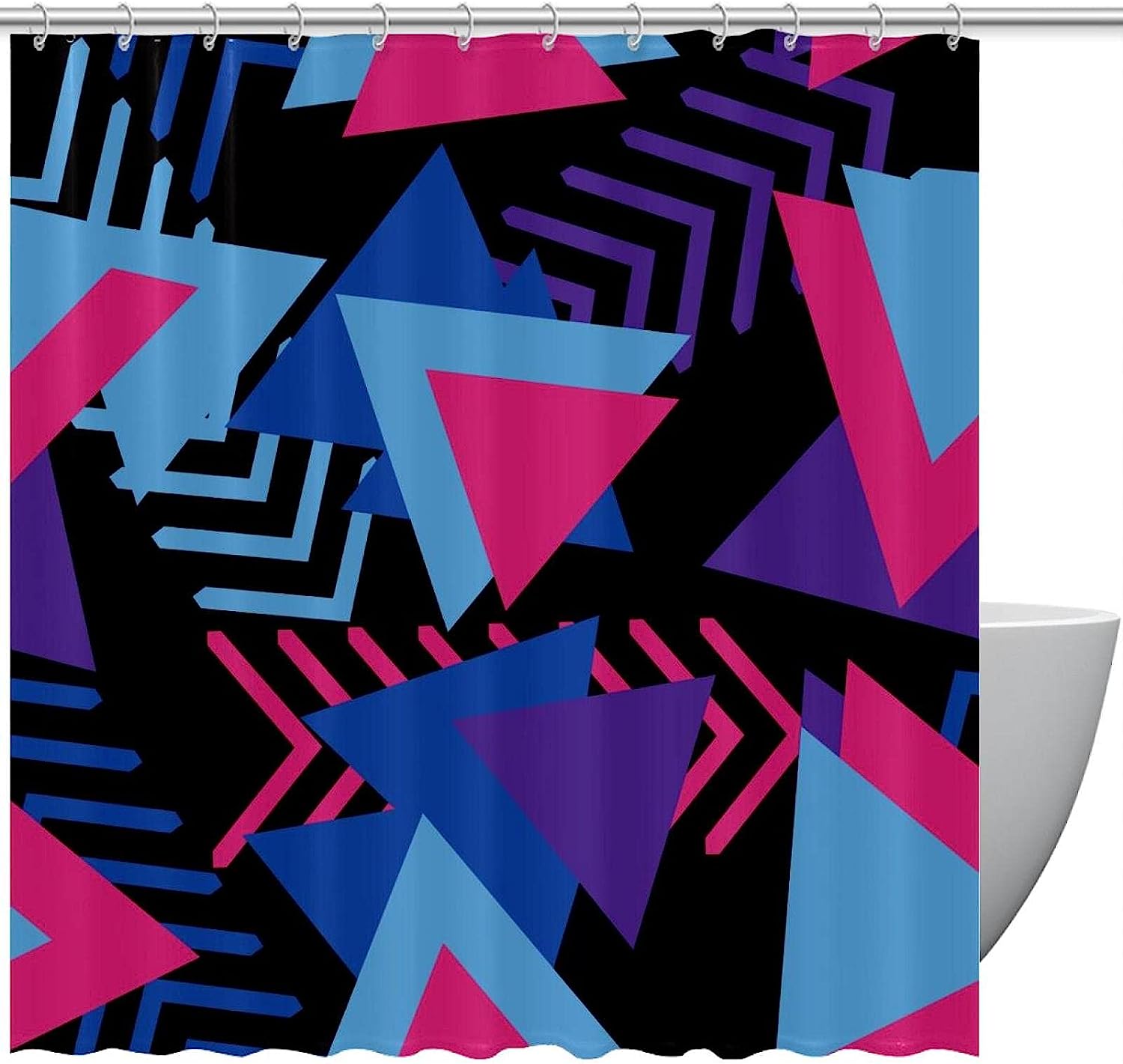Vibrant Purple, Blue, and Rosy Geometric Abstract Triangle Shower Curtain for a Modern Bathroom Decor