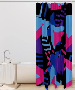 Vibrant Purple, Blue, and Rosy Geometric Abstract Triangle Shower Curtain for a Modern Bathroom Decor