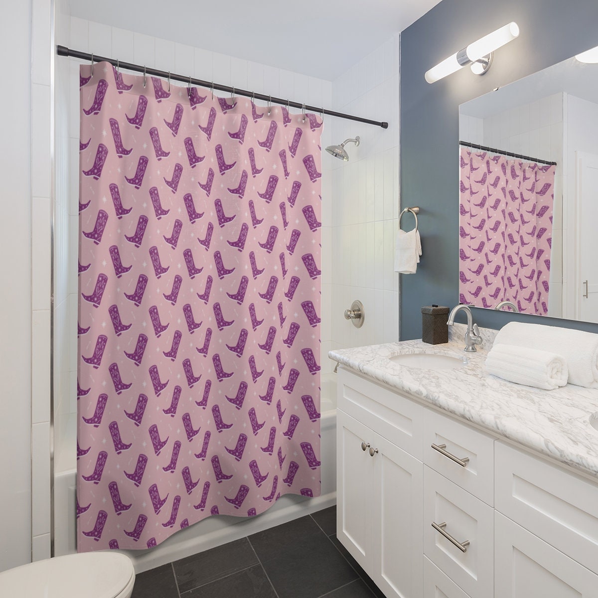 Vibrant Purple Boots Shower Curtain, Unique Bathroom Accessory