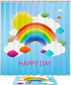 Vibrant Rainbow Clouds and Sun Shower Curtain for a Happy and Eye-Catching Bathroom