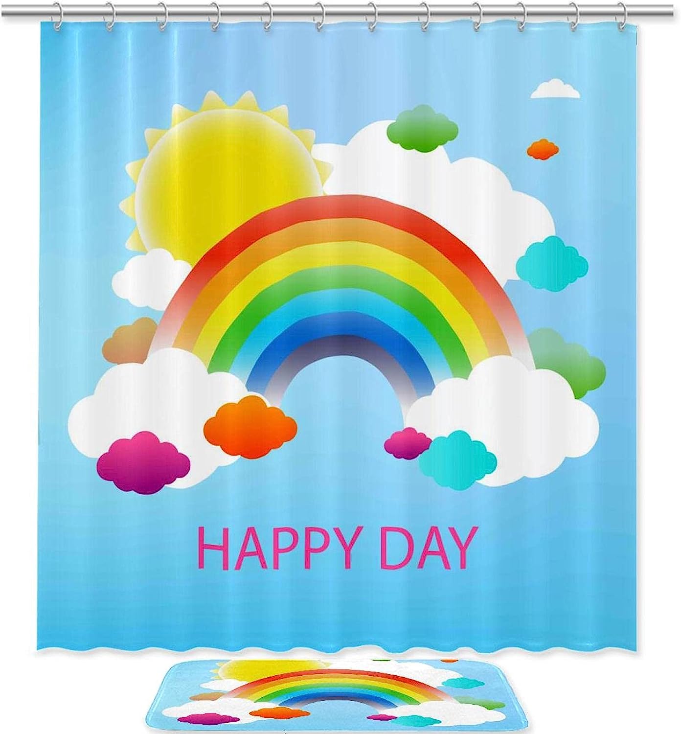 Vibrant Rainbow Clouds and Sun Shower Curtain for a Happy and Eye-Catching Bathroom
