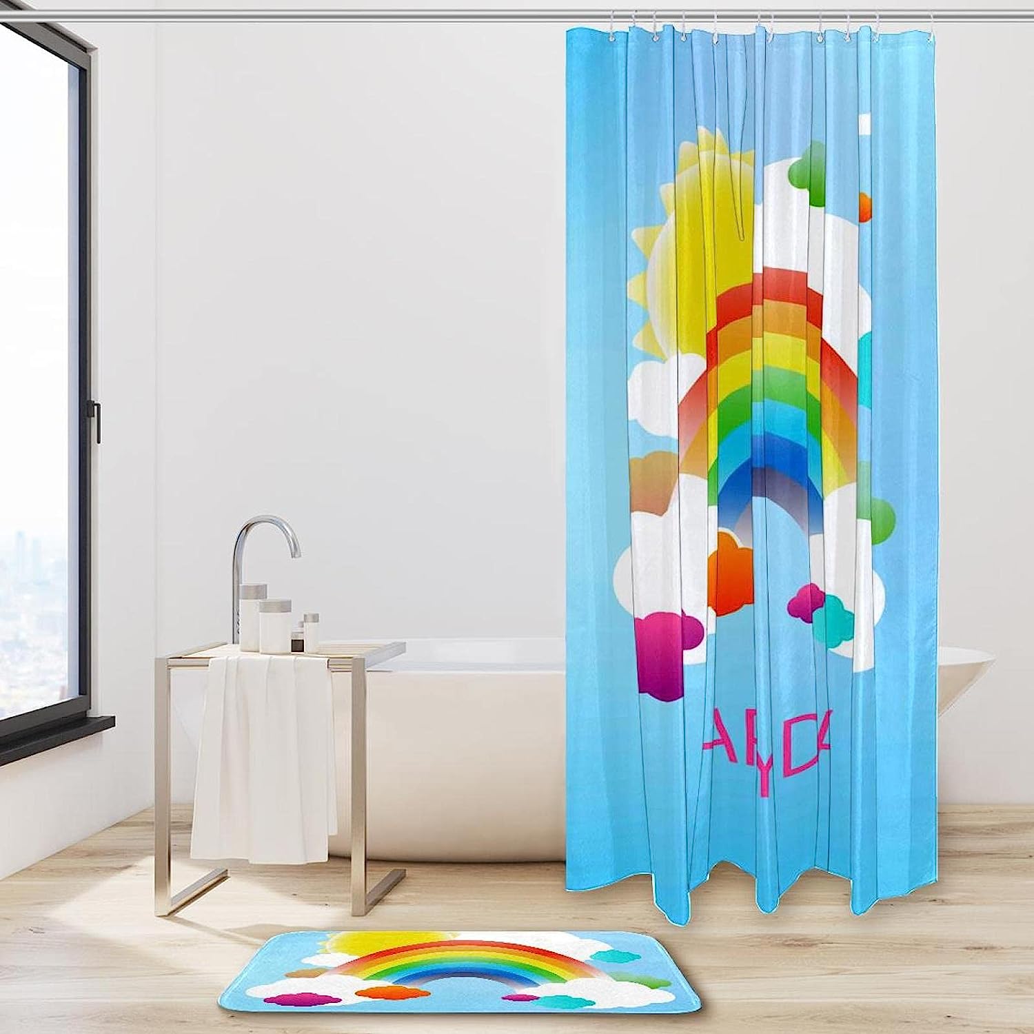 Vibrant Rainbow Clouds and Sun Shower Curtain for a Happy and Eye-Catching Bathroom